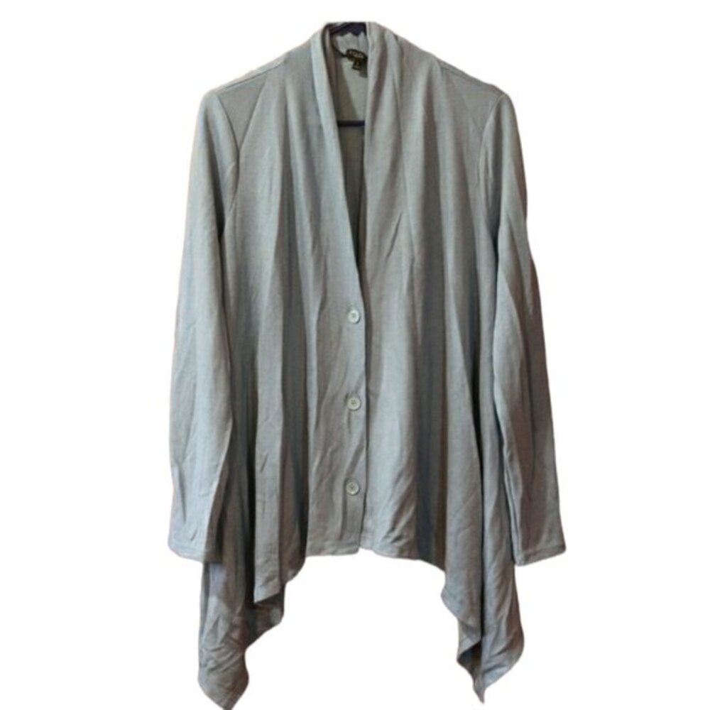 Talbots Slate Blue Asymmetric Button-Front Cardigan Sweater Layering LG